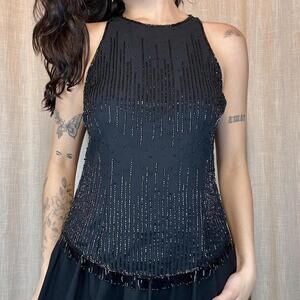 Black Beaded Top with Beaded Trim